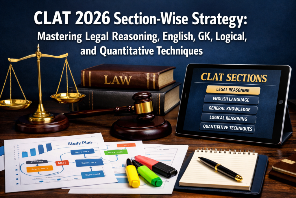 CLAT 2026 Section-Wise Strategy: Mastering Legal Reasoning, English, GK, Logical, and Quantitative Techniques