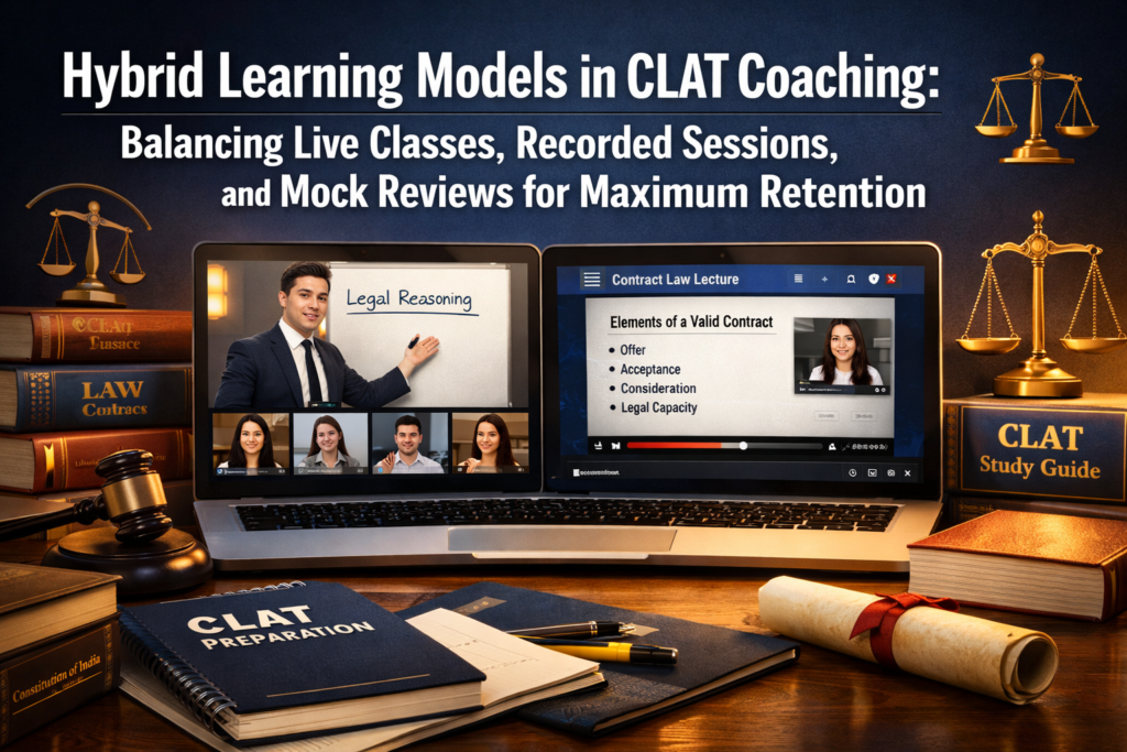 Hybrid Learning Models in CLAT Coaching: Balancing Live Classes, Recorded Sessions, and Mock Reviews for Maximum Retention